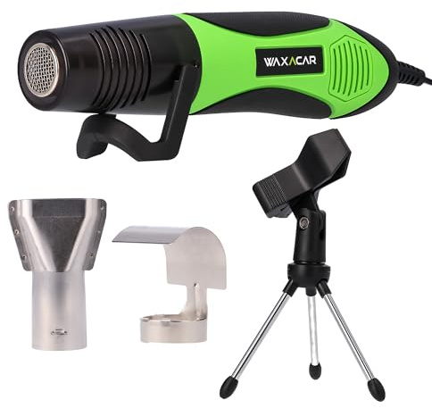 WAXACAR Mini Heat Gun, Adjustable Temperature Settings, 450W, 280/450°C, Hot Air Gun Kit with 2 Nozzles, Support Bracket & Tool Bag for DIY, Paint Stripping, PVC Shrinking & More!