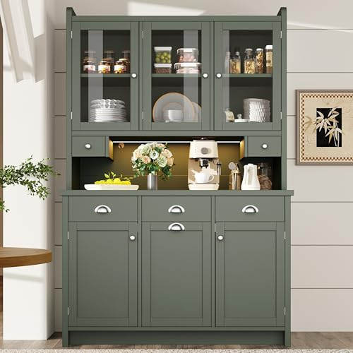 Lahoomu Küchenschrank mit App-gesteuerter LED-Beleuchtung, 180x120cm, 3 Glastüren, Grün