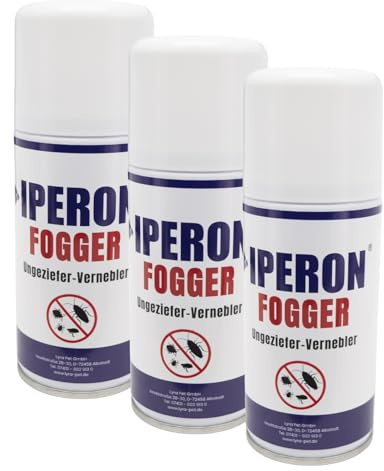 Iperon® 3 x 150 ml Fogger Ungeziefer-Vernebler - Abwehr von Schädlingen | Sofortwirkung gegen Ungeziefer - Mit Chrysanthemum cinerariaefolium Extrakt, Geraniol & Zitroneneukalyptusöl