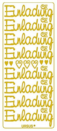 Ursus 59300077 - Kreativ Sticker, Einladung groß, gold, 5 Blatt, selbstklebend, Ideal zur Kartengestaltung und zum Dekorieren von Geschenken, Stickerbogen ca. 10 x 23 cm