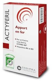 Codifra - Actyferil, Complément Alimentaire - Apport en Fer et Fatigue - Cuivre, Vitamines, Inuline - Fabrication Française, Origine Végétale - 60 Gélules