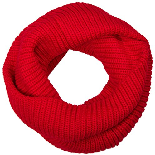 styleBREAKER Unisex Feinstrick Schal, einfarbiger Loop Schlauchschal, Feinripp Winter Strickschal, Loopschal 01018112, Farbe:Rot