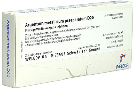 ARGENTUM METALLICUM praeparatum D 20 Ampullen 8 St
