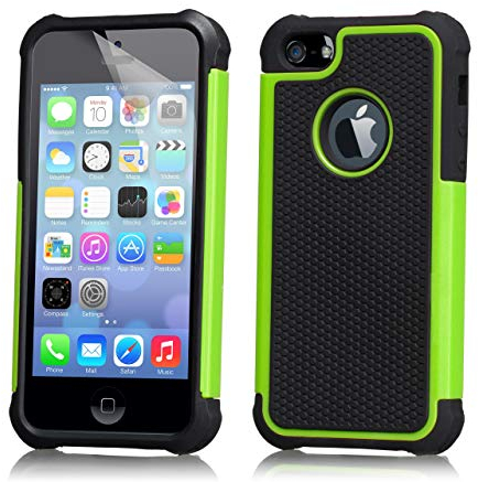 32nd ShockProof Series - Dual-Layer Shock and Kids Proof Case Cover for Apple iPhone 5, 5S & SE (2016), Heavy Duty Defender Style Case - Green
