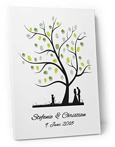 DeinWeddingshop Wedding Tree Fingerabdruckbaum Gästebuch Alternative Hochzeit, PERSONALISIERT Baum 1 (40 x 60 cm, Leinwand)