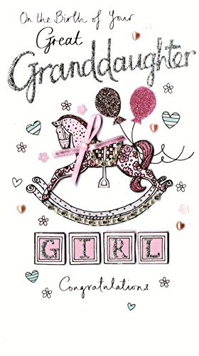 Champagne New Baby Great Granddaughter Luxury Greeting Card Hand-Finished Cards