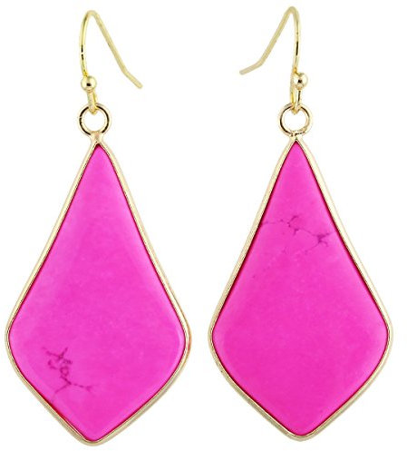 mookaitedecor Rose Pink Howlite Turquoise Stone Dangle Drop Earrings for Women, Pink Stone Earrings Gold Plated Earrings Healing Crystal Earrings Teardrop Water Drop Earrings Oval Earrings