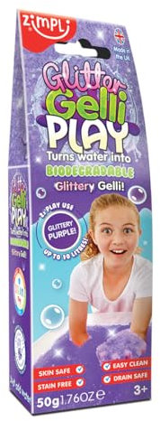 Glitter Gelli Play Purple de Zimpli Kids, convierte mágicamente el agua en una sustancia viscosa gruesa y brillante, juguetes Montessori para niños mayores de 3 años, juego acuático para niños, regalo