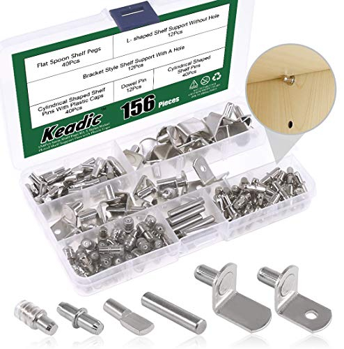 Keadic Regalstifte, 5 mm, vernickelt, mit Kunststoffkappen, für Küchenschränke, Bücherregale, Möbel und mehr