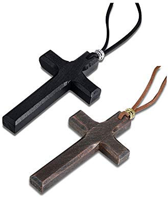VNOX Vintage Handmade Wood Cross Prayer Necklace Pendent Crucifix on Cord Necklace,Religious Gift