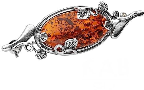 Broche de ámbar de estilo contemporáneo y victoriano para mujer, plata de ley 925, joyería de ámbar para mujer, Plata esterlina Joya, Ámbar
