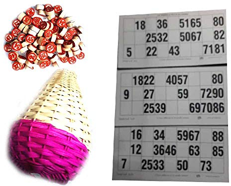 Generico ricevi 144 Cartelle assortite Tutte Differenti Bianco e Nero Numerate + PANIERE + Numeri per Tombola Tradizionale Napoletana Gioco Natale Giochi Societa' Robb