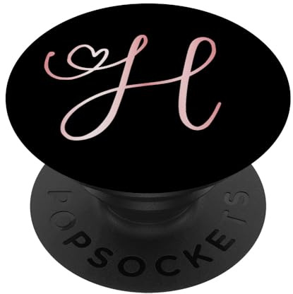 Rose Pink Letter H Monogram Fancy Italic Initial on Black PopSockets Grip and Stand for Phones and Tablets PopSockets Adhesive PopGrip