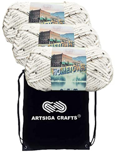Lion Brand Strickgarn Hometown Aspen Tweed 3 Knäuel Factory Pack (gleiche Farbstofflose) 135-302 Bündel mit 1 Artsiga Crafts Projekt-Tasche