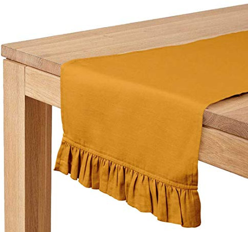 Vargottam Senfgelb Wohnkultur Stoff Krause Tischlaufer Tischdekor Slub Baumwolle - 14 x 48 Zoll
