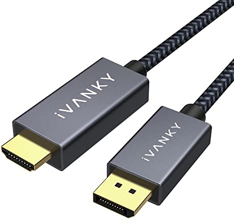 IVANKY Cable DisplayPort a HDMI, 1M Cable de DP a HDMI 1080P [Trenzado Nylon] Hombre a Hombre Compatible con HDTV, Portátil, AMD, NVIDIA, HP Elitebook, ThinkPad y Más - Gris