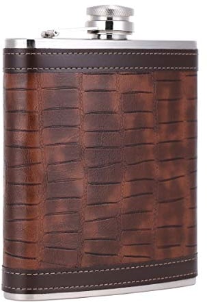 Flachmann mit Krokodilleder-Muster, Edelstahl, 510 ml/18 oz, große Kapazität, für Whiskey, Likör, mit PU-Leder umwickelt, TANEAXON
