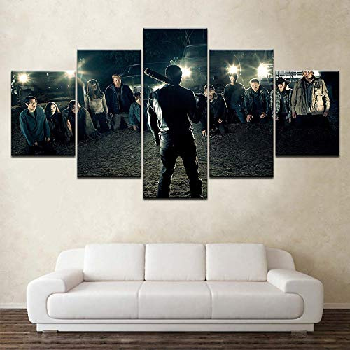 Impressions sur Toile 5 Panneaux Muraux La Saison Walking Dead Tableau Decoration Murale Tendu sur Chassis Encadrée,Toile Salon Tableaux Murale Decoration