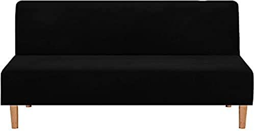 BXFUL Samt Sofabezug ohne Armlehnen 3 Sitzer Stretch Couchbezug Elastischer Abdeckung Husse für Sofabett Sofaüberzug Armless rutschfest (Schwarz)