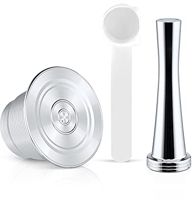 RECAFIMIL wiederverwendbare, kompatible Kapsel für Nespresso-Maschinen, aus Edelstahl, nachfüllbar, Kaffeekapsel, Kaffeefilter, 1 Kapsel + 1 Tamper