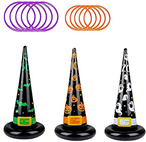 YAAVAAW Aufblasbares Hexe Ringwurfspiel,Ringwurfspiel Kinder Outdoor Halloween Indoor Spiele,3 Hexe 10 Wurfringe Spaß Familie Spiele Gartenspiele Party Requisiten Dekoration Gastgeschenke für Kinder