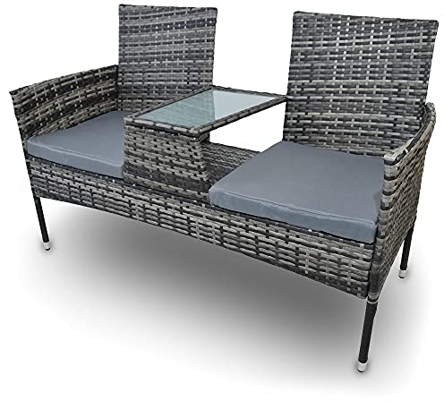 Lacestone Rattan Zweisitzer Sitzgruppe Terrassenmöbel Gartenbank Gartenmöbel für Balkon Terrasse Garten Lounge inkl. Sitzkissen (Grau)