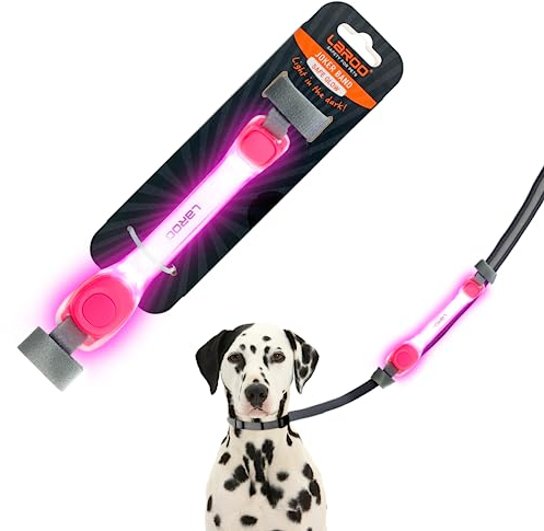 LaRoo Sicherheits LED Leuchtband für Hunde Katzen,LED Licht Blinklicht mit Klettverschluss, Einfach an Halsband Leine und Geschirr zu Befestigen, Wasserdicht Leuchtend Outdoor (Rosa Leuchtband)