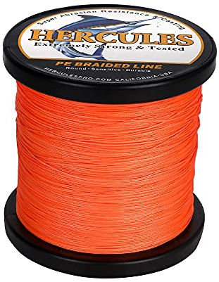 HERCULES Geflochtene Angelschnur, 12 Stränge, 100–2000 m, geflochtene Angelschnur, 10lb - 420lb getestet, Polyethylen-Leine für Salzwasser und Süßwasser – Orange, 30lb, 300 m