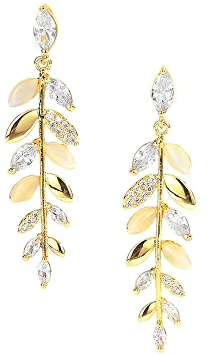 KONFEN Ohrringe Damen Gold, Blatt Ohrringe Hängend Tropfen Ohrhänger Lange Hängeohrringe mit AAA Zirkonia, Ohrring Ohrboutons Goldschmuck, Hypoallergen Ohrmuschel Schmuck für Mädchen (Gold)