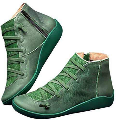 BIISDOST Stivaletti da donna, corti, stile retrò, stile western Chelsea, antiscivolo, per il tempo libero, con chiusura lampo, stivaletti da donna, verde, 38