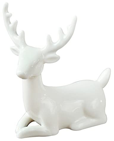 RHSH Skulptur Tierfiguren, Keramik, Weißer Hirsch, Desktop-Ornamente, Heimdekoration, Bonsai-Ornamente, Steingarten, Landschaftsbau, schmücken Skulpturen Deko