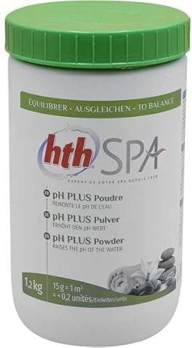 HTH Spa pH Plus Poudre - 1,2kg | Correcteur de pH Solide - Augmente Le pH - Dissolution Rapide + 10 Tests HPS OFFERTS 6 en 1