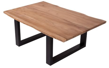 SAM Couchtisch 120x80 cm Quintus, echte Baumkante, Akazienholz naturfarben, massiver Sofatisch, U-Metallgestell Schwarz