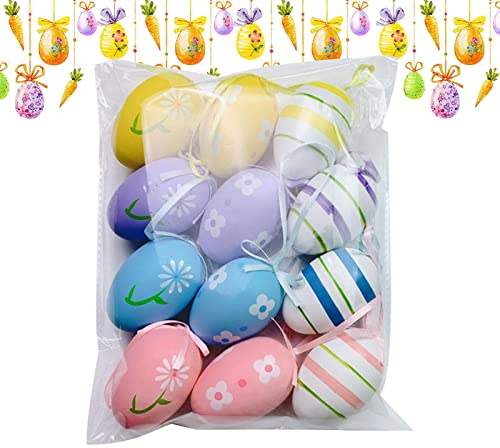 Moonyan Ostereier zum Aufhängen | 12er-Pack Osterbaumschmuck | Basteln, Frühlingsfest, Heimdekoration, Osterschmuck zum Aufhängen, künstliche Eier für die Osterdekoration