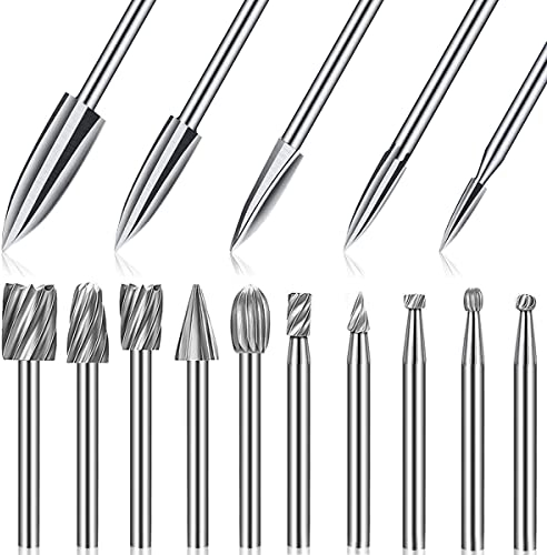 10Pcs Wood Carving Grinder Bits and 5Pcs Engraving Drill Bit Set Rotary Tool,Wood Carving Drill Bits Set for Rotary Tool DIY Woodworking, Drilling- 3mm