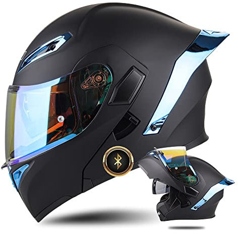 XYYYM Bluetooth Motorradhelm ECE-geprüft Modularer Helm Erwachsene Damen und Herren mit Doppelvisier, Lautsprechermikrofon Geräuschunterdrückung Multifunktional Bluetooth Schwarz