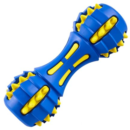AUSCAT Hundespielzeug, Kauspielzeug Hund Naturkautschuk, Hundespielzeug Quietschend für Mittlere & Große Hunde, Hantel-Form, Blau