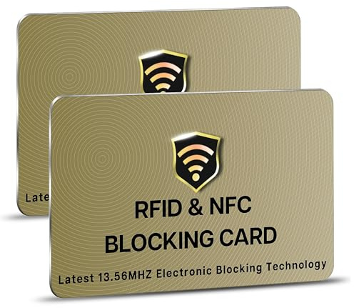 SaiTech IT RFID-blockierende Karte, eine Karte schützt die gesamte Brieftasche, NFC kontaktlose Bank-, Debit-, Kreditkartenschutz, Ausweis, Geldautomaten, Kartenblocker, Goldfarben, 2 Pcs Golden, RFID