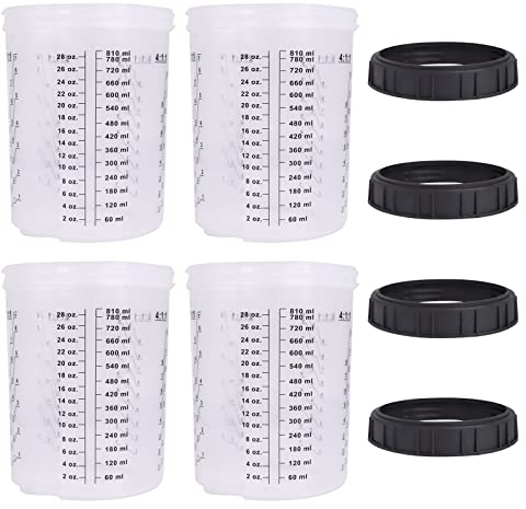Gobelet jetable pour Pistolet à Peinture HVLP, kit pour Pistolet à Peinture Automobile avec 30 gobelets, 30 couvercles, 1 gobelet Dur avec Bague de retenue, 10 Bouchons (27 Ounce Set Hard Cups)