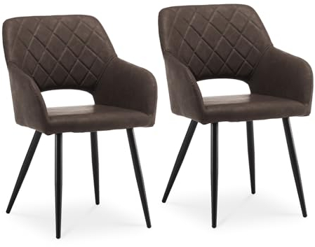 CLIPOP Esszimmerstühle 2er Set, Polsterstühle mit Armlehnen, Metallbeine, Kunstleder Bezug, Kunstleder Braun, bis 150 kg belastbar, für Arbeitszimmer, Wohnzimmer, Schlafzimmer (2er, Kunstleder Braun)