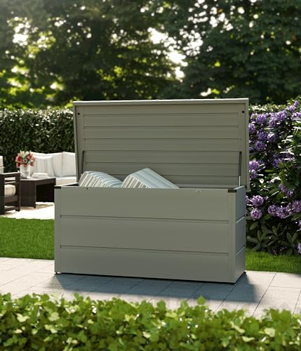 Hörmann Gartenbox Juno Modern (Modell 1320, Ral 9007, Größe 136x67,5x72,5 cm, hellgrau, Aufbwahrungsbox, Stauraum)
