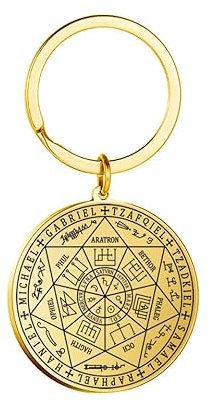 UNIFT Siegel der sieben Erzengel Halskette Schlüsselanhänger für Männer und Frauen, Edelstahl, Salomon St. Michael 7 Erzengel, Schlüsselanhänger, Amulett, Schmuck, Edelstahl, Ohne Edelstein