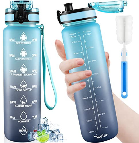 1Litre Drinking Bottle with Straw, 1L Sports Water Bottle with Time Marker, 1000ml Daily Water Intake Bottle for Remind you to Hydrate in Time