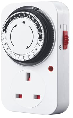Plug in Timer 24 Hour Mechanical Timer Plug UK 3 Pin Adapter 15 Min Segment