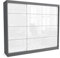 Brent - Kleiderschrank Schiebetüren July, 250cm Breit, Schlafzimmerschrank mit 1 Kleiderstange und Einlegeböden für Kleidung, Kleiderschrank Grau Matt/Weiß Hochglanz