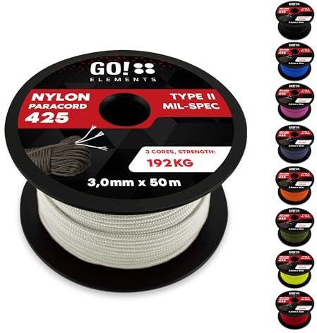 GO!elements Paracorde en Nylon indéchirable 3mm – Type II Paracord 425, Ligne Multifonction extérieure et de Survie, Charge Max. 192kg