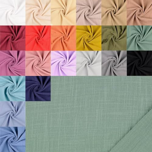 Musselin Stoff Meterware Leinenoptik - Musselinstoff Leinenlook - Double Gauze - Babycotton - Windelstoff, Blusenstoff Krepp Ökotex *ab 25cm, Farbe: 023 Jade