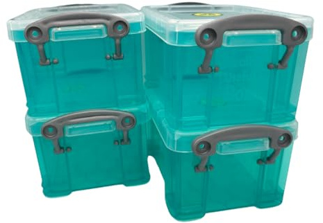 Really Useful Plastic Storage Box 0.3 Litre Clear (Pack of 4) (Aqua)