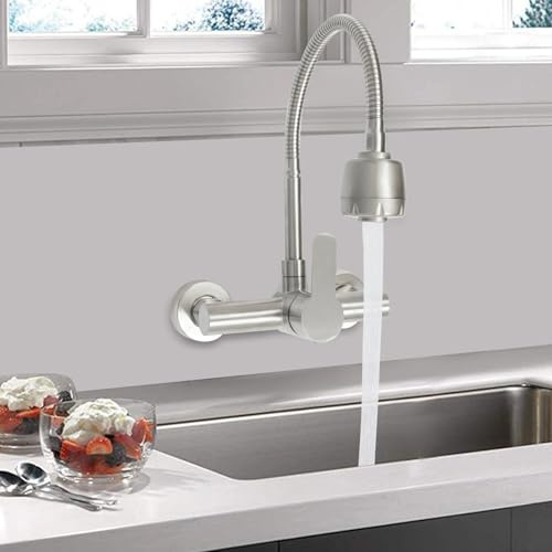 Schwenkbarer Auslauf, drehbare Wand-Küchenarmatur, Wasserhahn, Wand Küchenarmatur 360° Drehbar, Küche Wandarmatur Wandarmatur, 2 Wasserauslass-Modi für den Einsatz in Küchen, Bädern