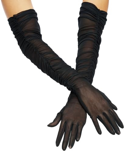 Spooktacular Creations Halloween-Handschuhe aus schwarzem Netzstoff, lange Handschuhe für erwachsene Frauen, schwarze, durchsichtige lange Opernhandschuhe für Halloween-Kostüme, Tanzpartys